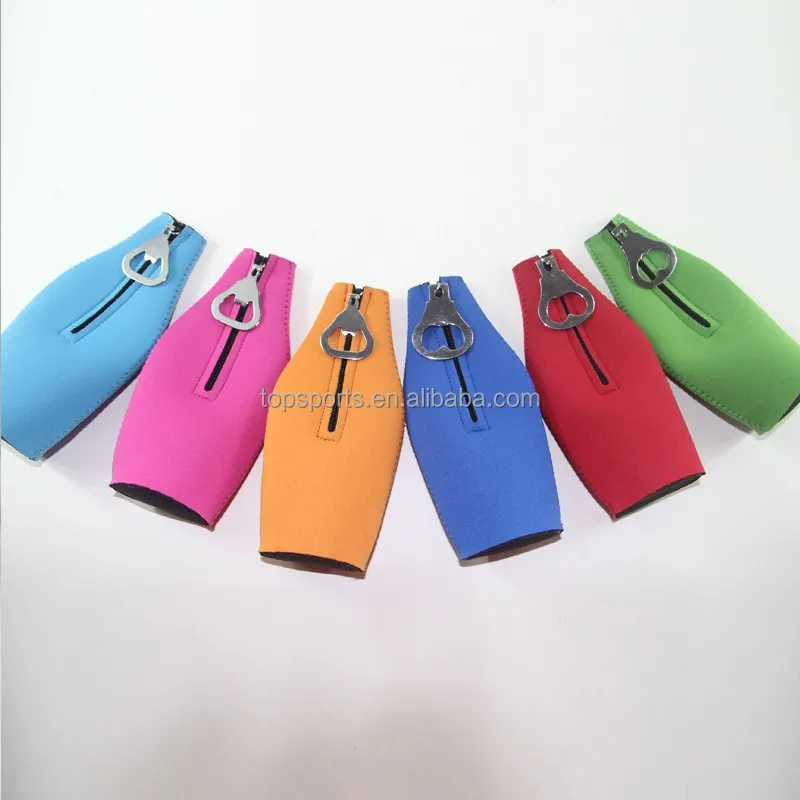 Printed Customized Zip/ Neoprene Beer Cooler With a bottle opener