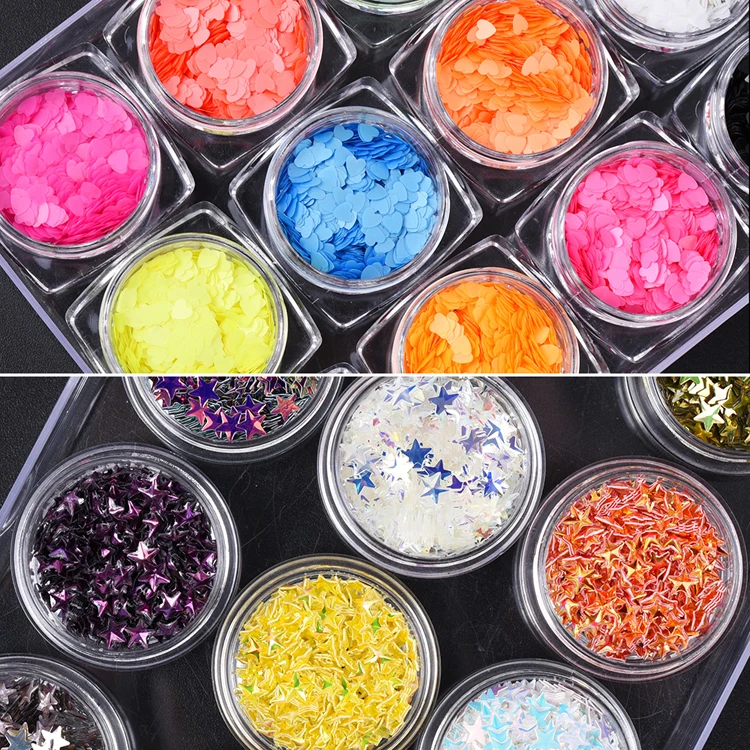 Different types of christmas mixed sequins holographic shell star flower shaped sequins shapes loose nail art glitter sequins