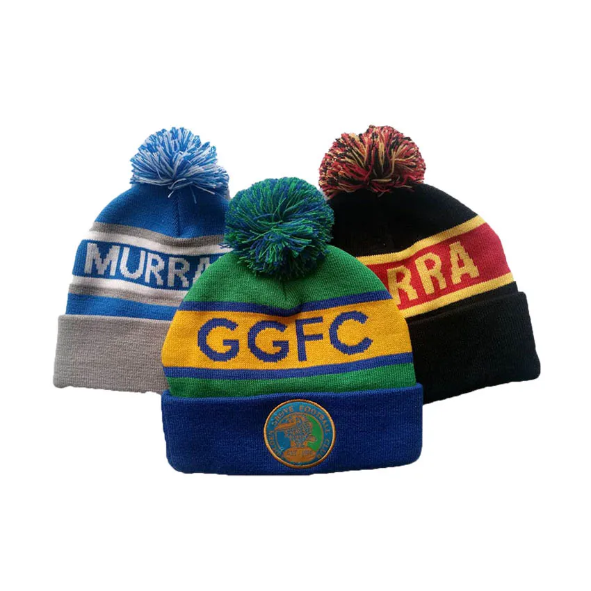 Mew custom fashion men cable knitted fake fur ball winter hat