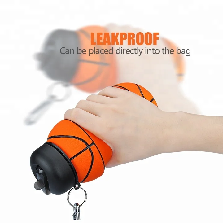 Patent Basketball Shaped Drink Bottles Bpa Free Silicone Baloncesto Botella De Agua Foldable Children School Water Bottle Kids
