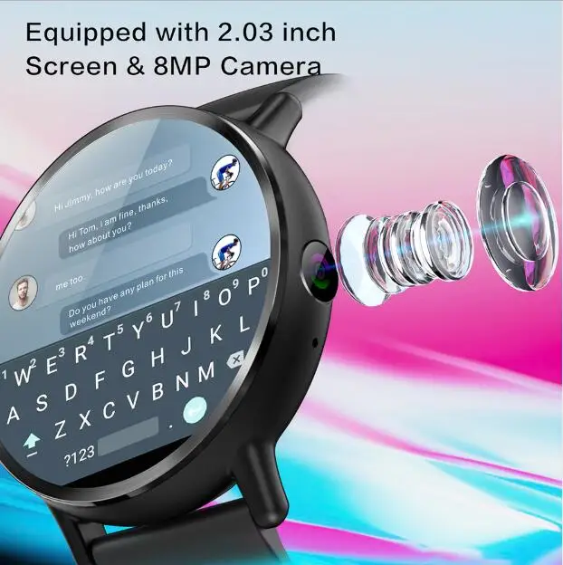 LEMFO LEM X GPS Smart Watch 4G Android 7.1 1GB+16GB 2.03 Inch screen 8MP Camera Heart Rate Smartwatch Phone Wristwatch.