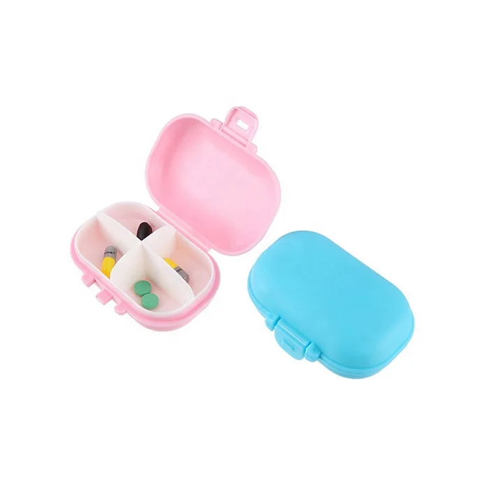 High Quality 4 Compartment Type And Macaron Style Multi Color Safty PP Custom Logo Portable Plastic Pill Box