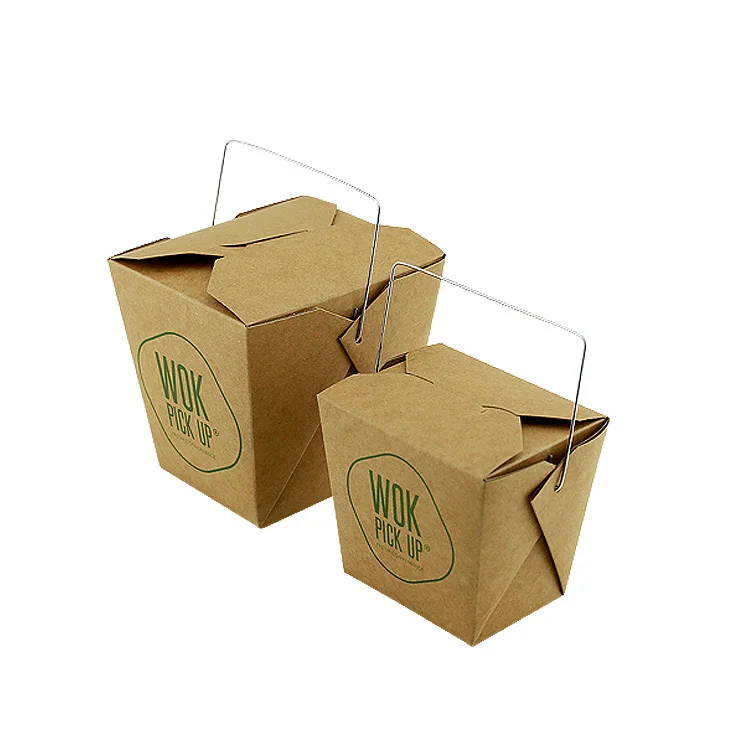 
HAPPYPACK disposable take away paper fried chicken box Kraft paper noodle box with handle custom logo free samples 