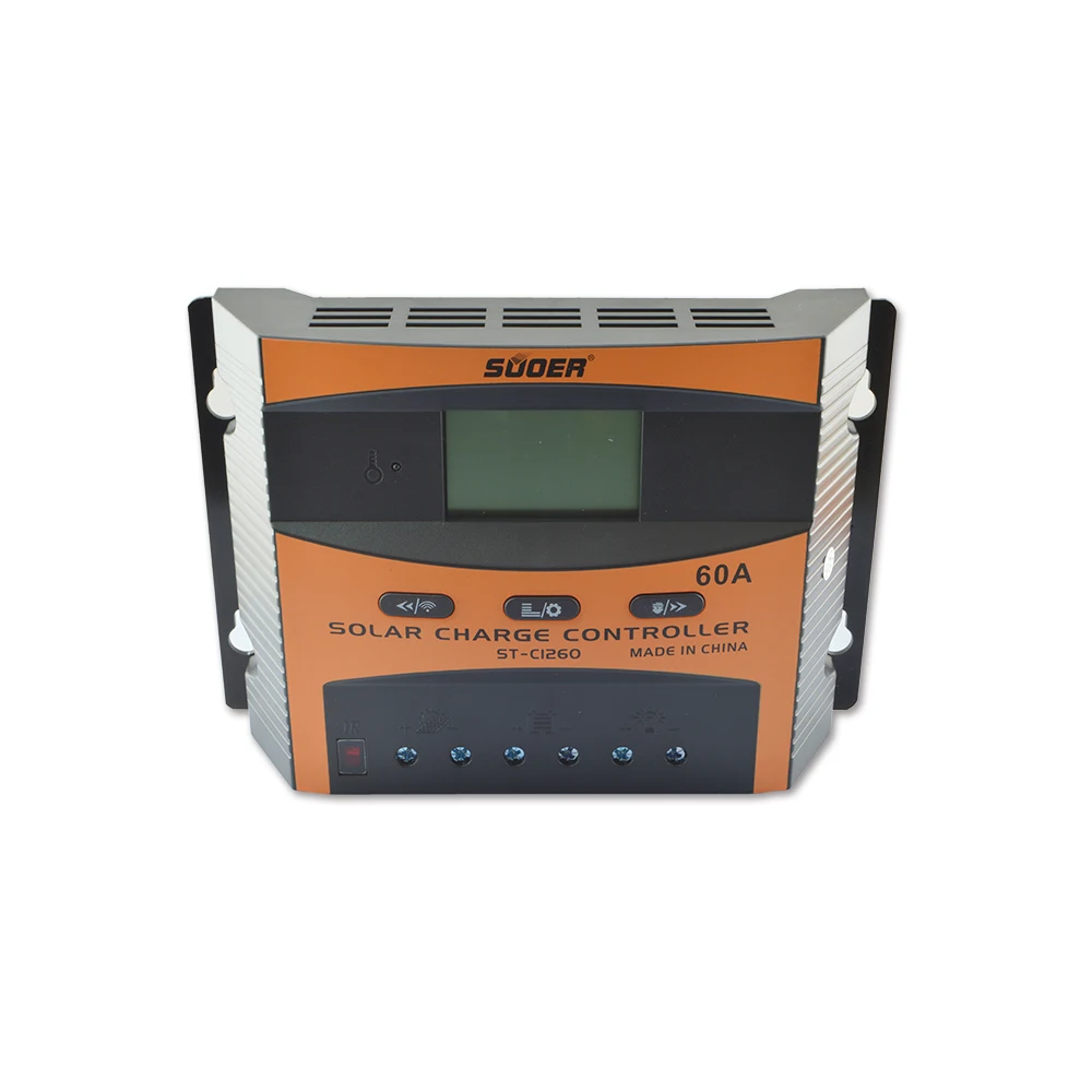 Suoer Intelligent PWM Solar Panel Charge Controller 12V/24V System Voltage 60A Rated Current with LCD Display