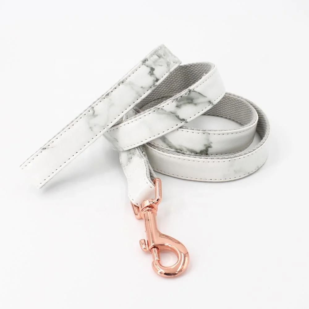 Marble Dog Collar Leash Personalized Faux Leather Dog Collar  with rose metal buckle