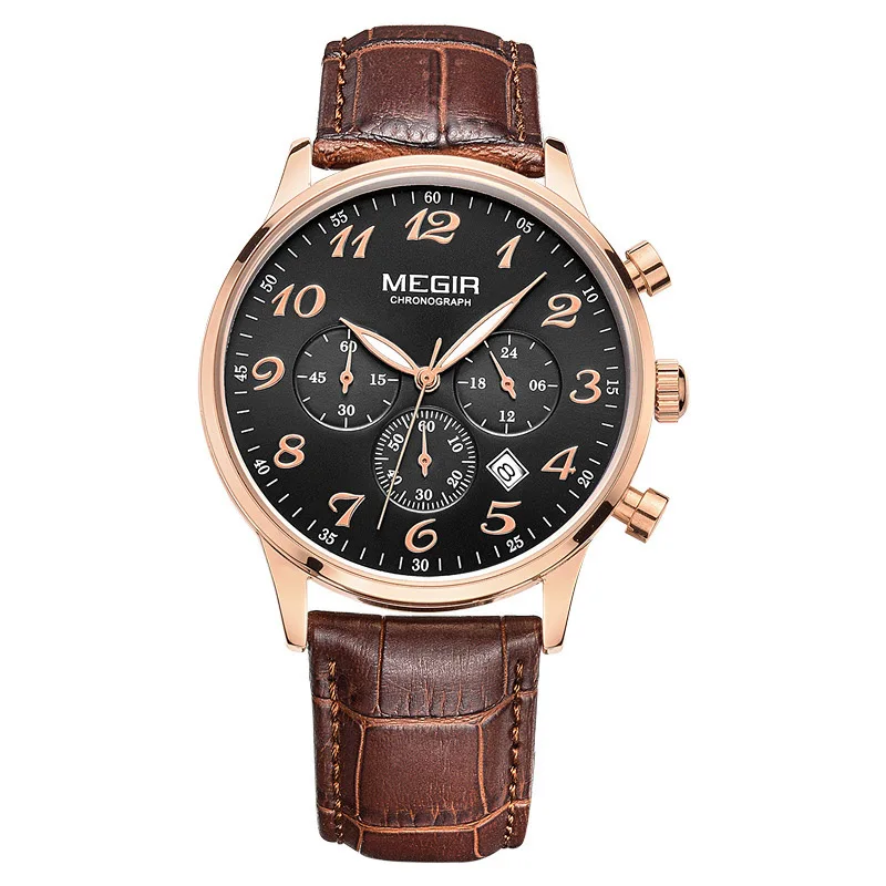 WJ-5508 genuine leather strap quartz movement fancy men Megir water resistant watches