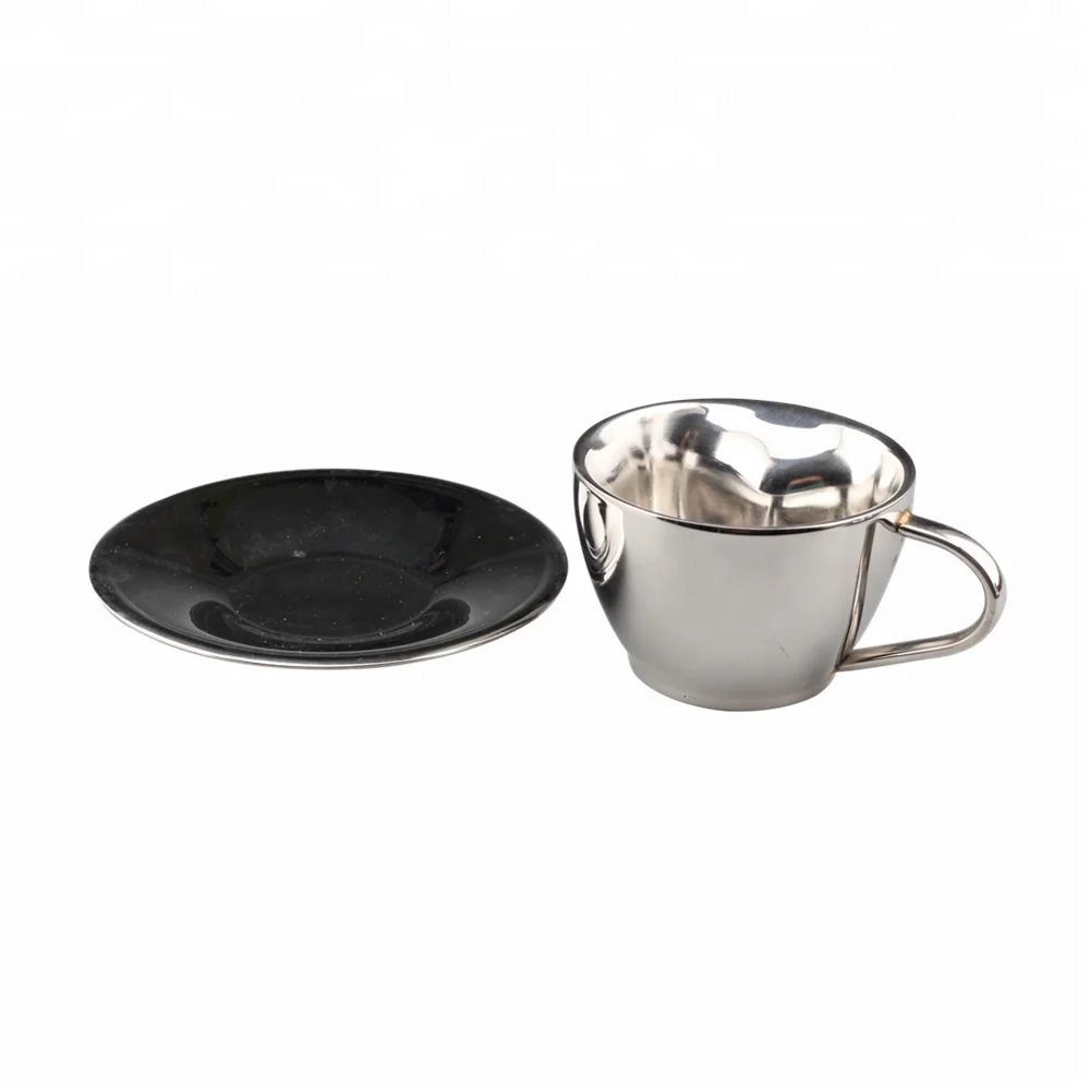 Stainless Steel Espresso Cups and Saucers ,Double Walled Vacuum Insulated