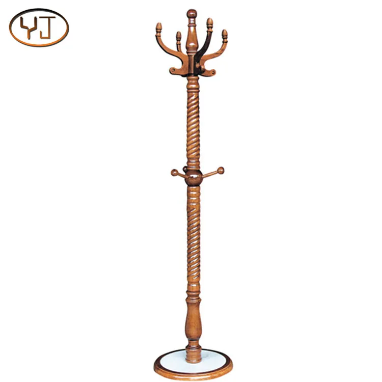 
Antique Marble Base Free Standing Wooden Coat Rack 