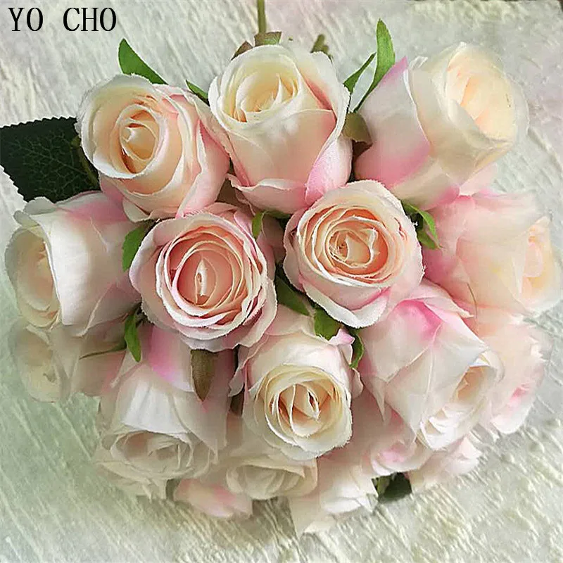Artificial  wedding flowers home decoration cheap artificial red rose flower high quality silk rose flower bunch rose