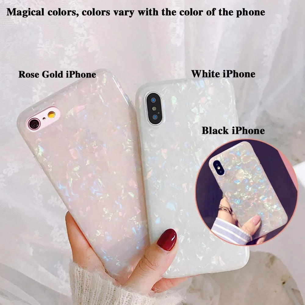 
Cute Glitter Phone Case For iPhone 7/ 8 Plus Pearly Translucent Shell Pattern Soft Silicone Rubber TPU Case Cover for Girls 