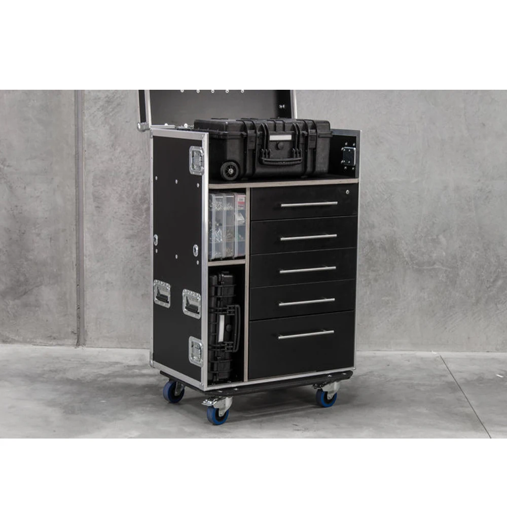 Fiasconite 5 drawers Work Station Flight Road Case with side table