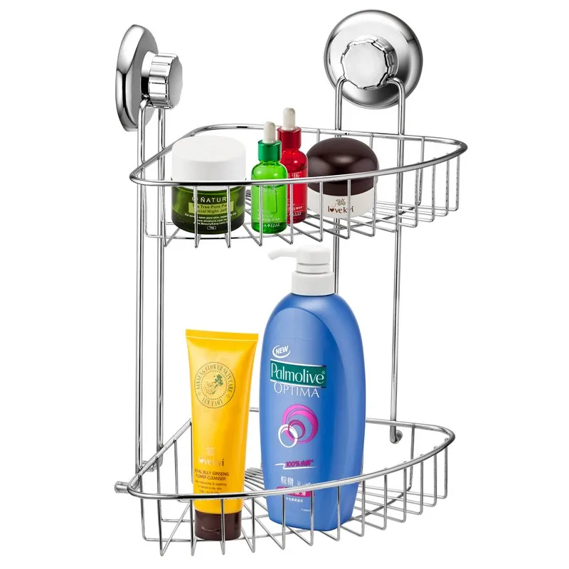 
Suction Fix Double Tiers Stainless Steel Bathroom Corner Shelf 