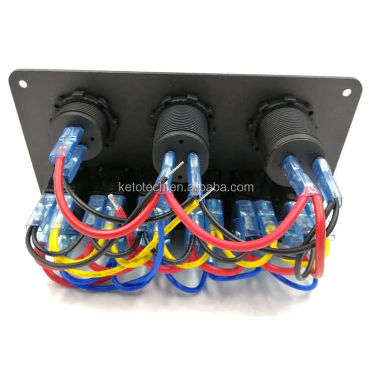 Aluminium board 6 way marine switch panel with voltmeter and USB charger