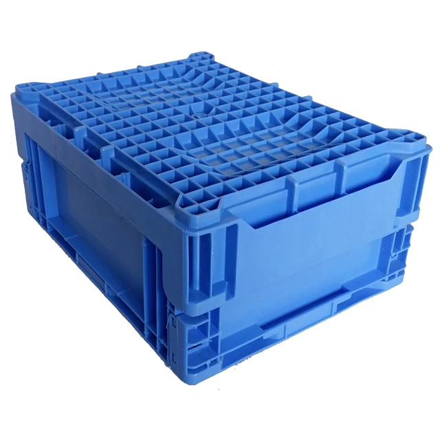 foldable collapsible moving folding crate plastic storage box with lid