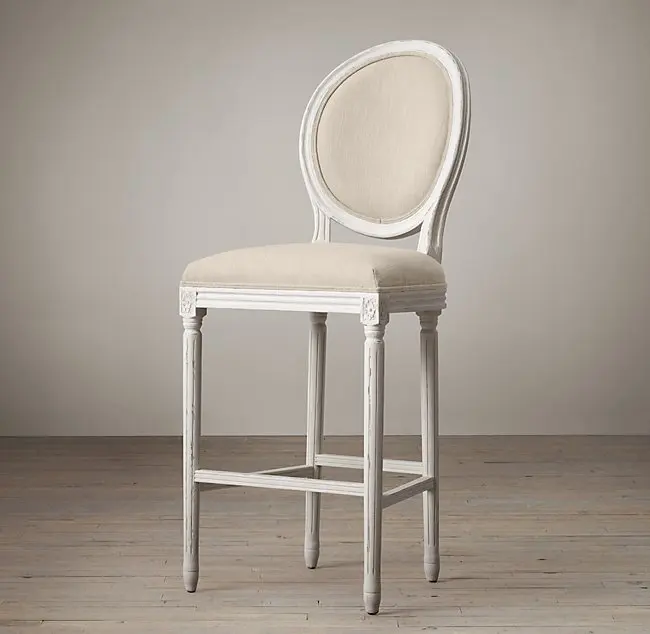 
2020 Hot sell long legged upholstered soft backrest round back antique velvet bar stool restaurant wooden dining chair 