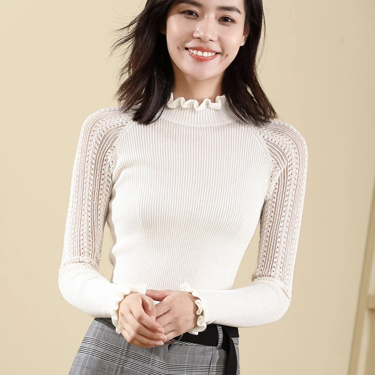 
2020 New style Long sleeve ruffled collar knitted sweater women 