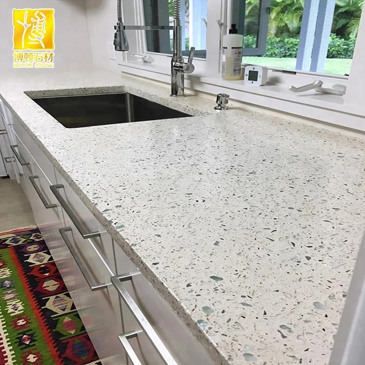 BOTON STONE Popular Artifical Terrazzo Kitchen Countertop Prefab Terrazzo Countertop White Terrazzo Countertop