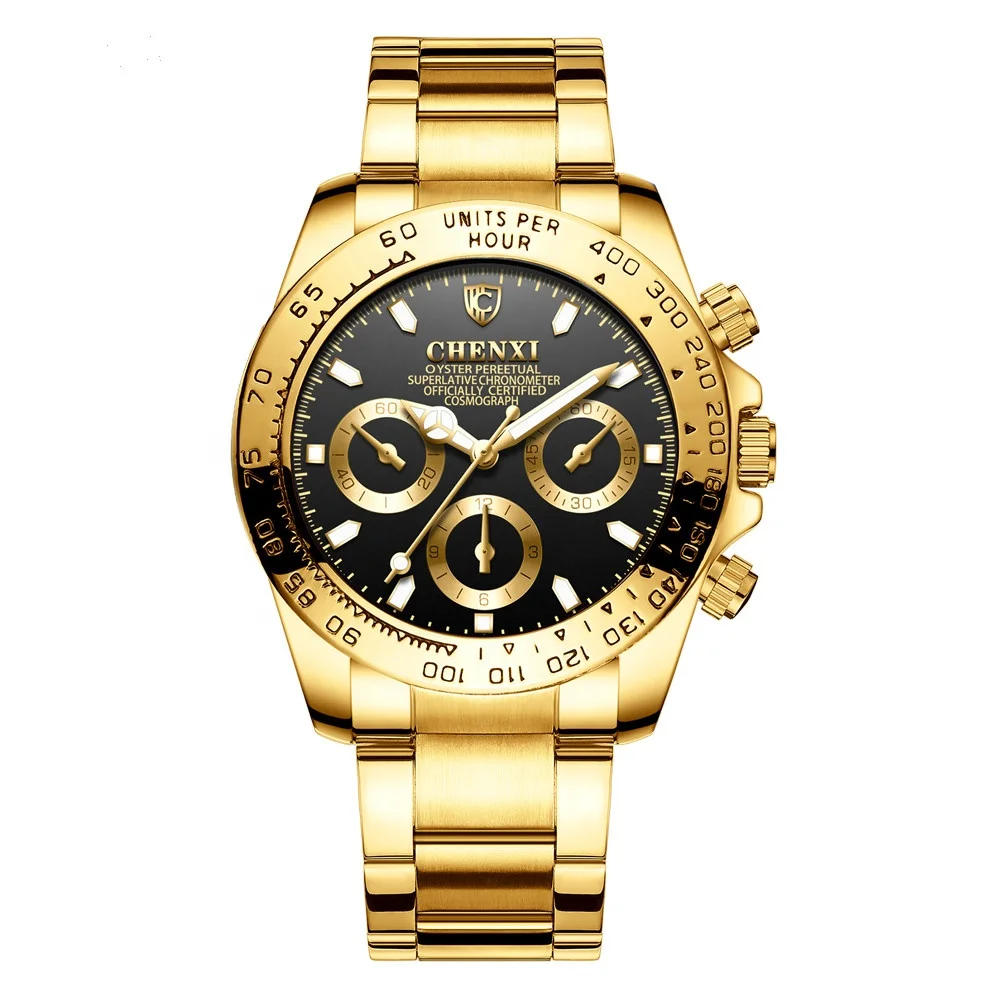 Custom 5 ATM Waterproof Wrist Watch Gold Color Men Luxury Watch Chronograph