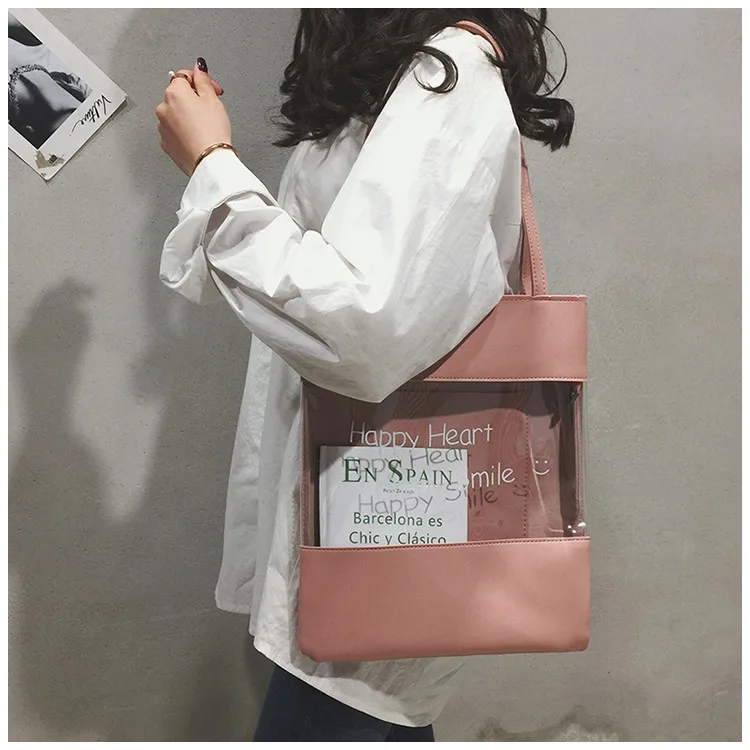 
2019 Tote Bag Style Women Clear Beach Shopping Bag Transparent PVC Jelly Bag 