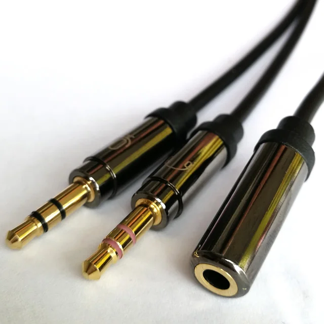 3.5mm Female to 2 Dual Male Headphone Mic Audio Y Splitter Cable Adapter