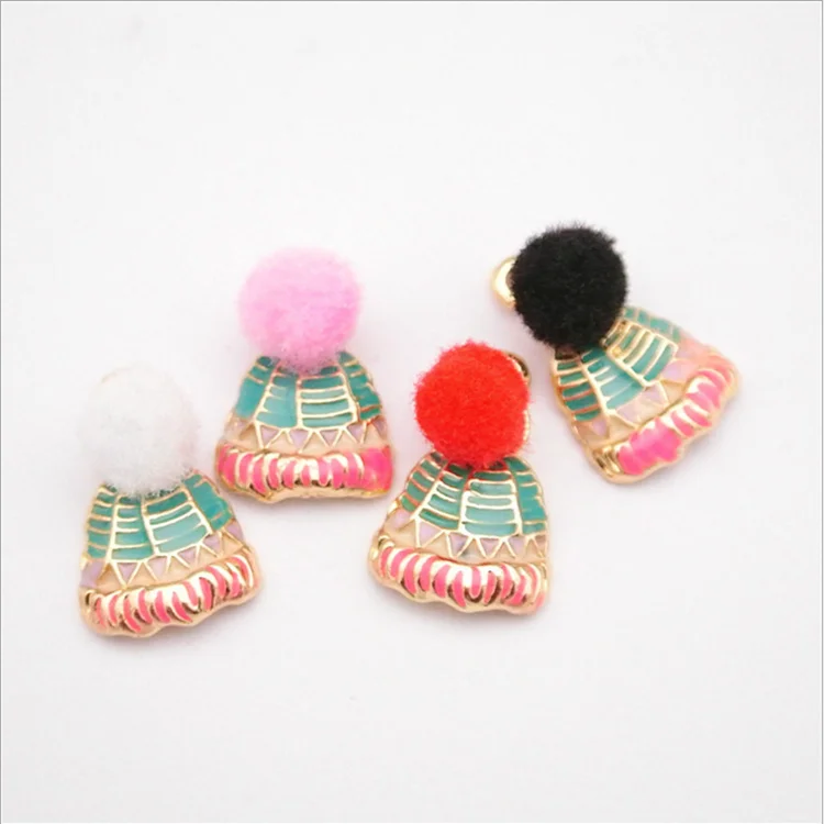 
Hot sales zinc alloy colorful hat with ball top enamel pendants charms for DIY necklace making 