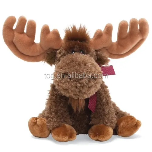 Customized Personalized Logo Deep Brown Big Horn 12 inch Plush Moose Reindeer Stuffed Polyester Animal Toy