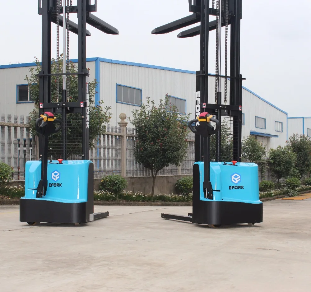 
Tailor-made Blue 1500 kg 3000 mm Electric Pallet Stacker Electric Power Forklift Walking Type With Side Motor 