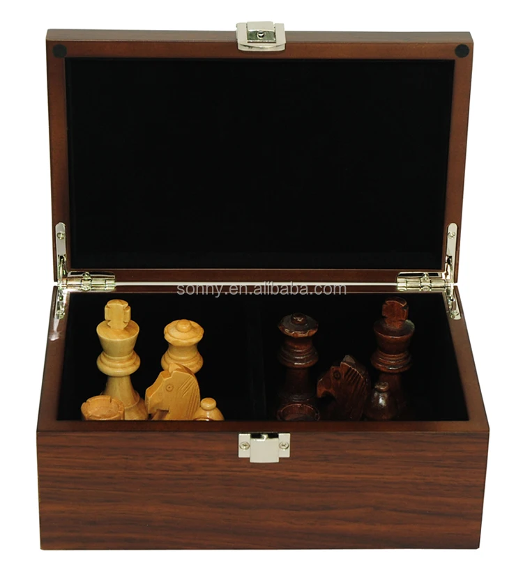 Dongguan Manufactured Walnut Glossy Painted Wood Chess Pieces Storage Box