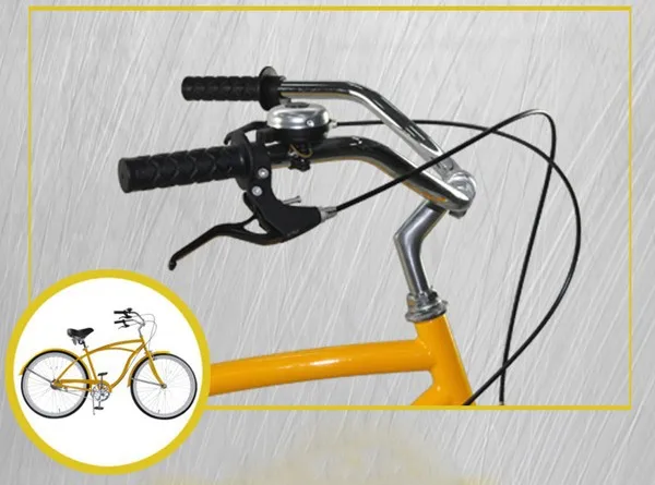 26 Inch chopper lowrider adult bicycle yellow mens stretch beach cruiser bike