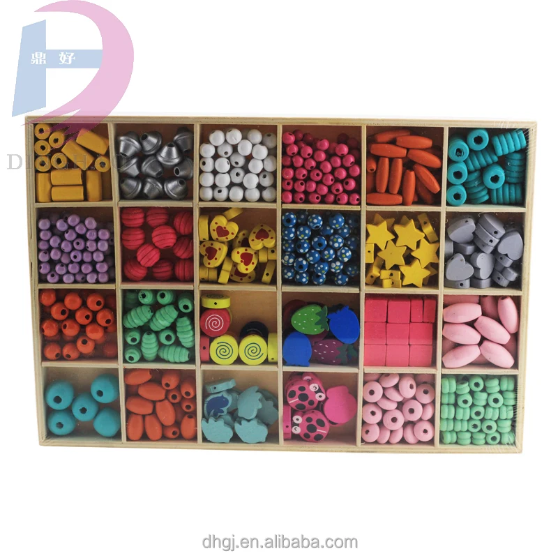 Deluxe String Along Bead Kit,Wood DIY jewelry Kit for Kids