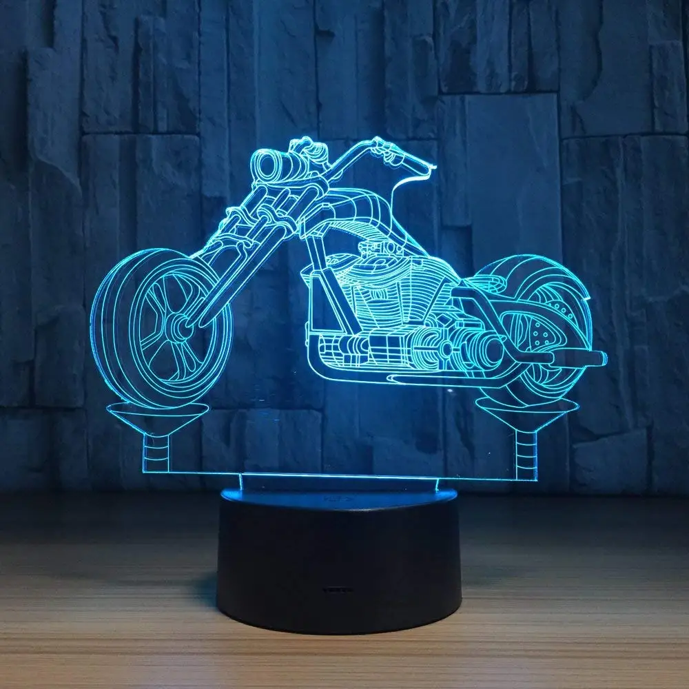 Motorcycle 3D Optical Illusion Lamp 7 Colors Change LED Night Light Toys for Children Kids