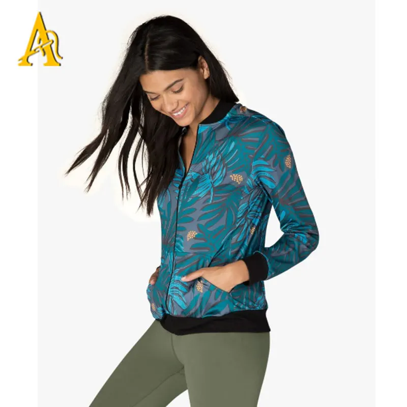 
2017 Autumn Floral Bomber Jacket women Slim Casual Zip Up Biker Coat 