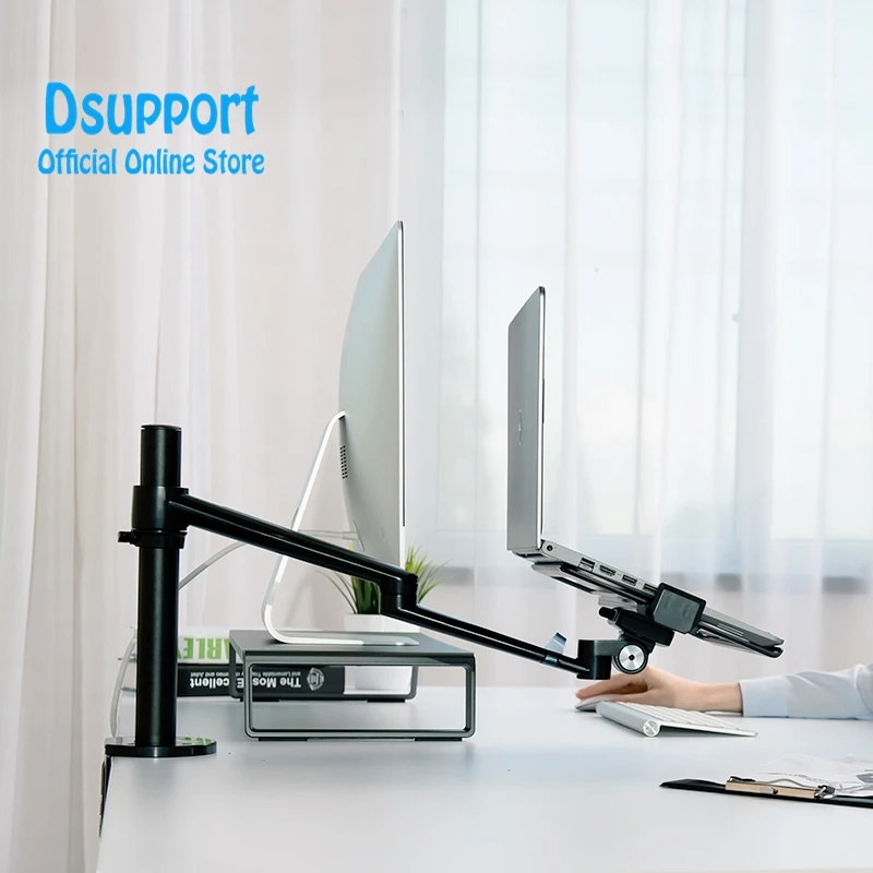 OL-1S двойного назначения из алюминия с регулировкой по высоте, 12-17 дюймов ноутбук держатель и VESA монитор крепление настольная подставка