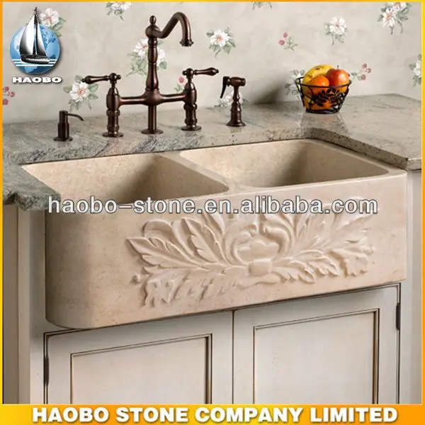 
Haobo Beautiful Design Galala Beige Marble Kitchen Sinks Wholesale 