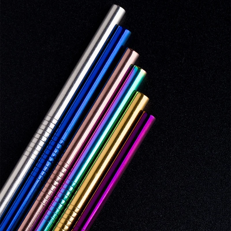 stainless steel metal drinking straw 6*215mm custom colored reusable metal straw