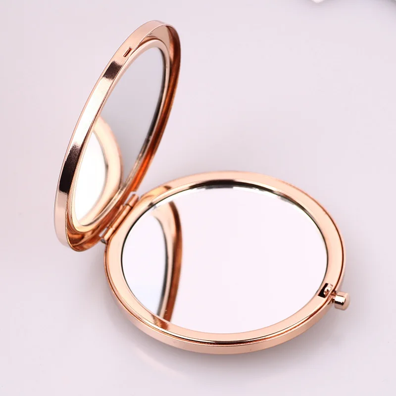 Round Metal Cosmetic compact Mirror Hand Size Mirror custom logo Ultra-Portable for Purses and Travel
