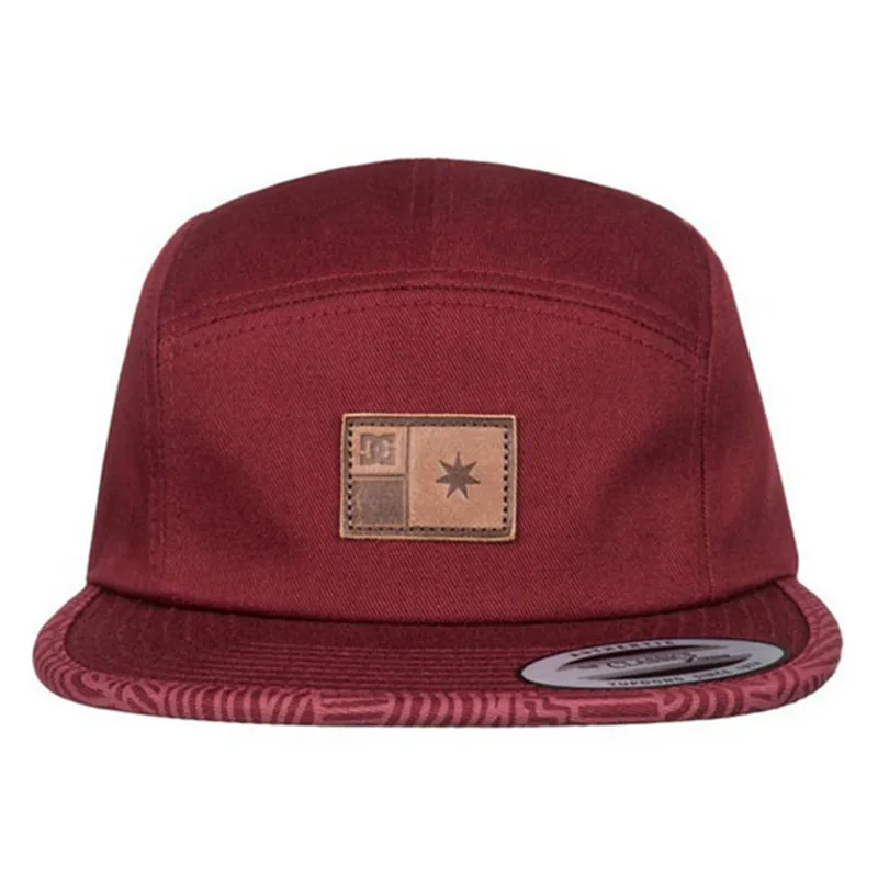 Custom Embossed Leather Patch Cotton 5-Panel Cap with Label and Stickers