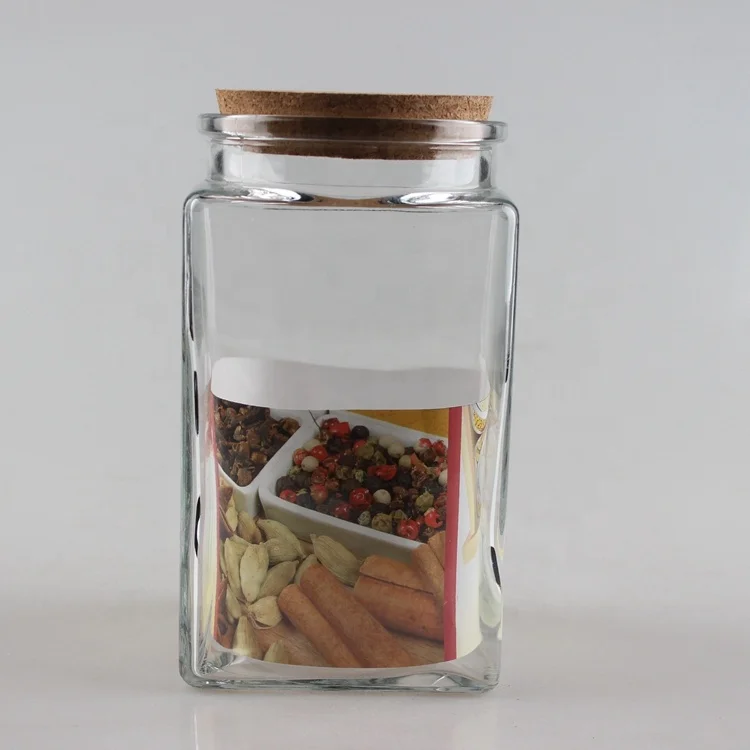 Hot selling square glass storage jar storage canister with stopper lid