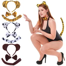 100 Brand Kids Animal Zebra Tiger Cow Gray Wolf Monkey Tail Bunny Ear Headband Bow Tie