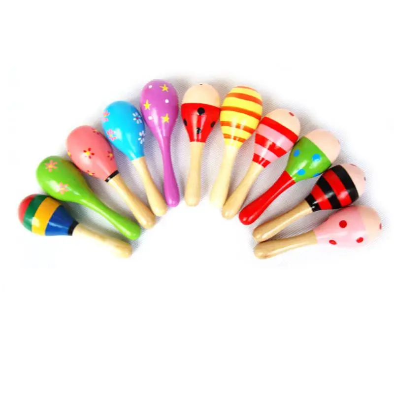 1PC Baby Wooden Ball Toys Baby Rattles Sand Hammer Musical Toy Instrument Sound Maker Baby Attetion Training Toy Random Color