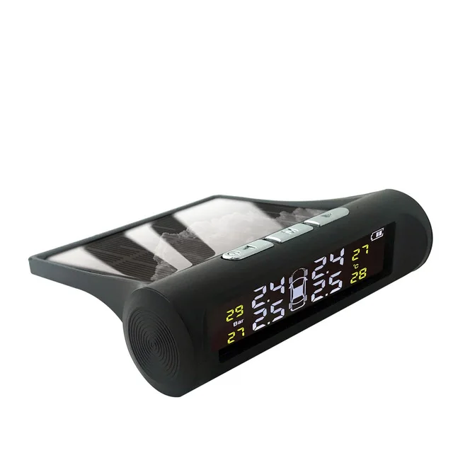 Solar TPMS Tire Pressure Monitoring System Wireless TPMS with LCD Color display/4 External/Internal Sensors for Car (External)