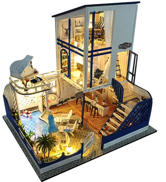 Кукольный дом для детей, деревянные Роскошные Игрушки для малышей с подсветкой и музыкой, детские игрушки «сделай сам» TB11