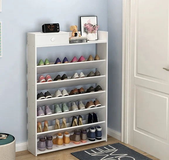 Home Furniture Customization Simple Portable Wood Slant  Plate Designs Shoe Rack for Bedroom
