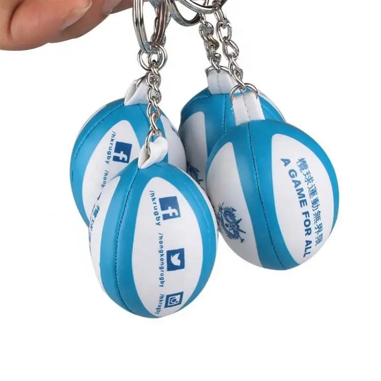 PVC Leather mini rugby ball keychains ,2018 New style promotional gift PVC rugby ball keychains