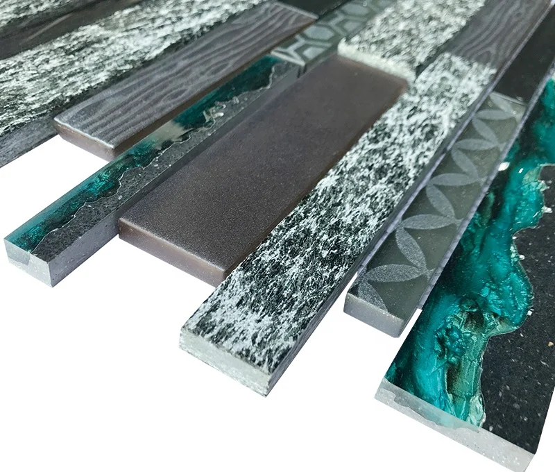 Wall Decorative Backsplash Tile Irregular Strip Glass Stone Mosaic Tile