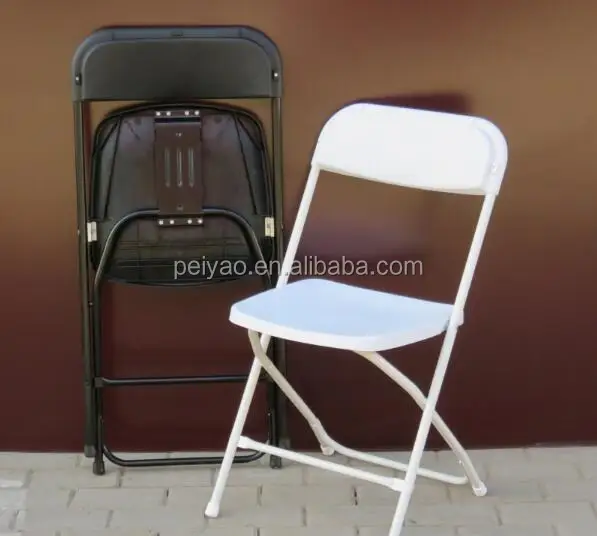 Plastic folding chair with reinforced metal frame