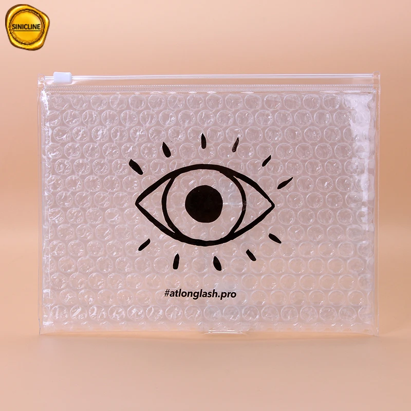 
Sinicline custom 0.2mm clear PVC bubble coated makeup package with gold foil logo design 