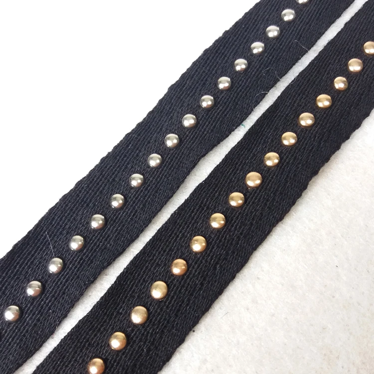 Latest black ribbon trimming with rivet nail for the garment