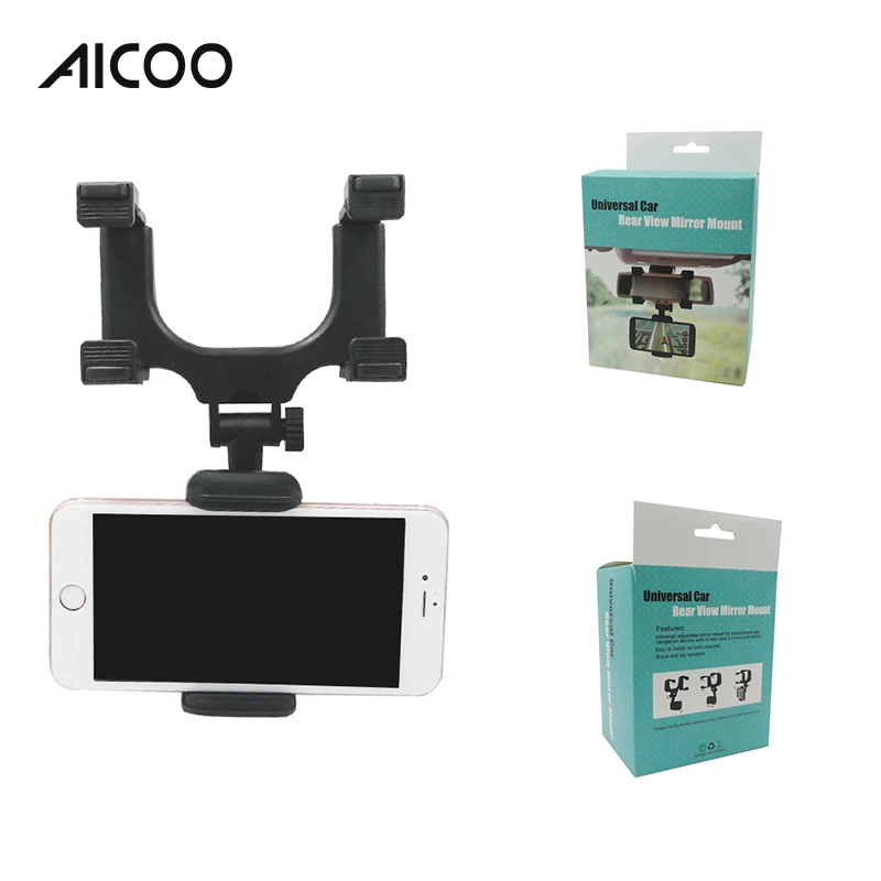 Hot Selling Universal Car Rearview Mirror Adjustable Mobile Phone Mount Holder Bracket  Car Phone Stand With Retail Package