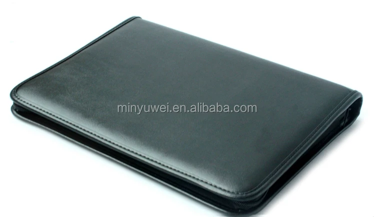 custom leather portfolio cases faux leather ring binder folio with Zipper Organiser Folder Folio